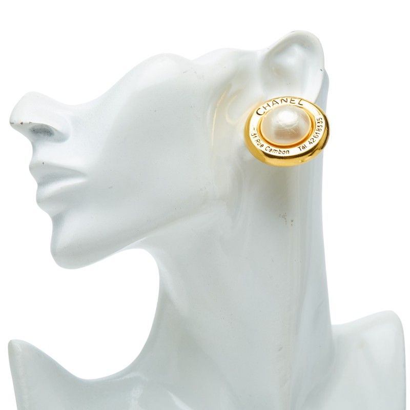 Chanel Logo 31 Rue Cambon Earrings Gold Plated Faux Pearl — view 5