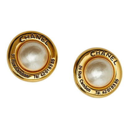 Chanel Logo 31 Rue Cambon Earrings Gold Plated Faux Pearl