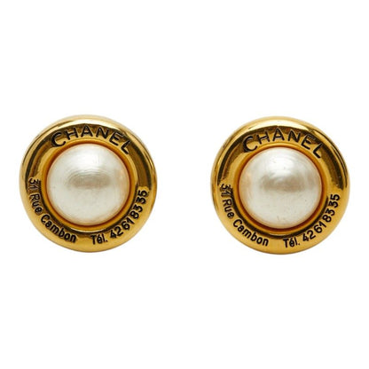 Chanel Logo 31 Rue Cambon Earrings Gold Plated Faux Pearl — view 2
