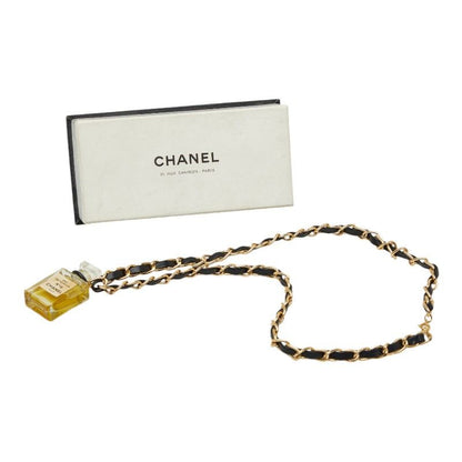 Chanel Perfume Bottle Chain Pendant Black Gold Plastic Plated Leather — view 7