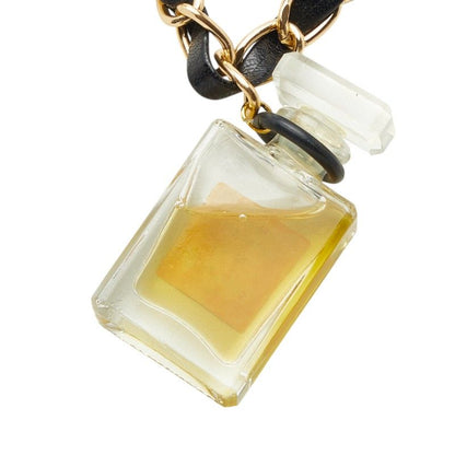 Chanel Perfume Bottle Chain Pendant Black Gold Plastic Plated Leather — view 4