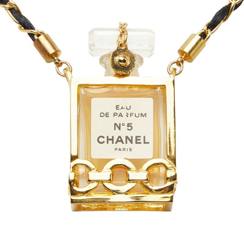 Chanel Perfume Bottle Chain Pendant Black Gold Plastic Plated — view 3