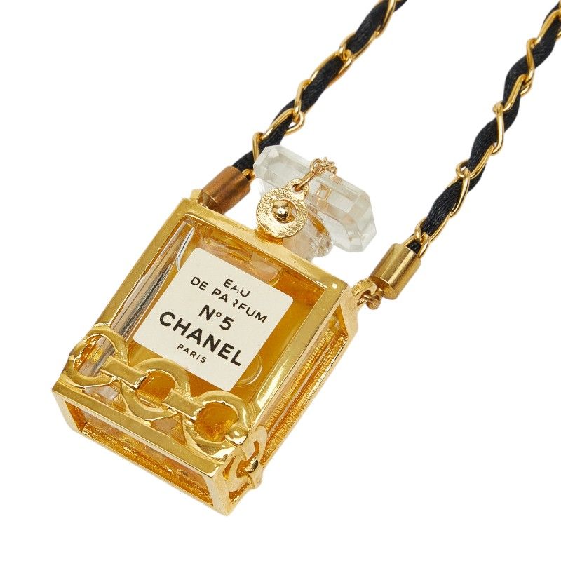 Chanel Perfume Bottle Chain Pendant Black Gold Plastic Plated