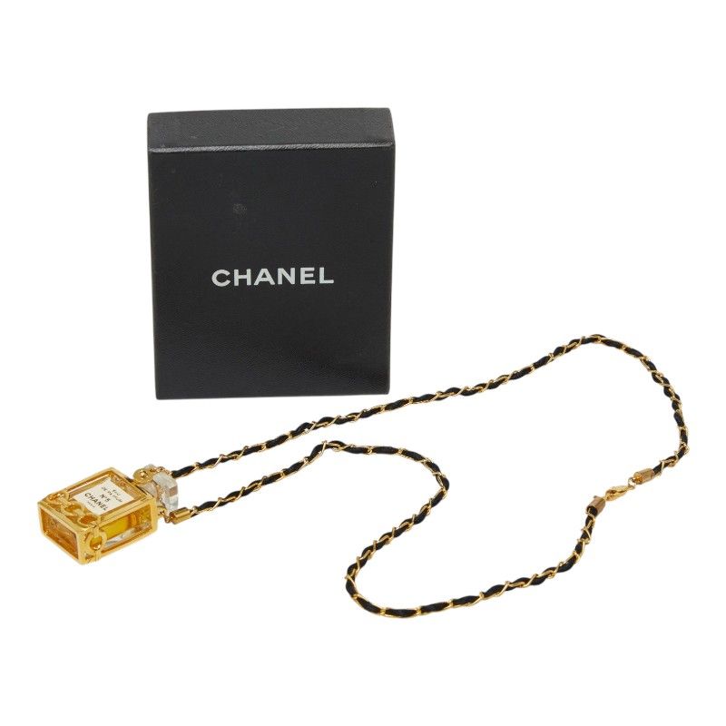Chanel Perfume Bottle Chain Pendant Black Gold Plastic Plated — view 7