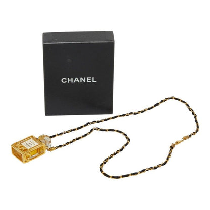 Chanel Perfume Bottle Chain Pendant Black Gold Plastic Plated — view 7