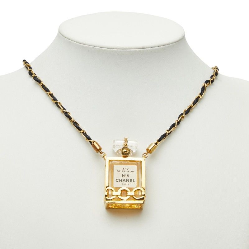 Chanel Perfume Bottle Chain Pendant Black Gold Plastic Plated — view 6