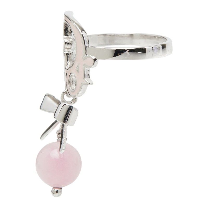 Dior Logo Ribbon Ring Silver Pink Metal — view 3