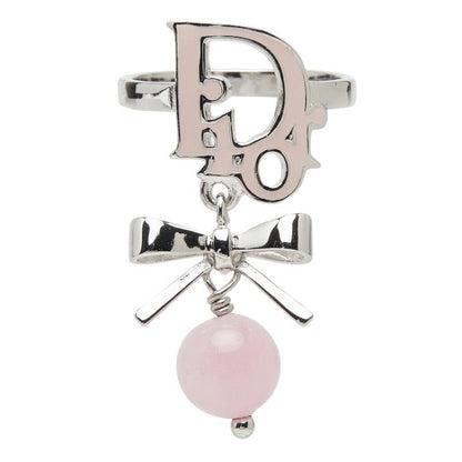 Dior Logo Ribbon Ring Silver Pink Metal