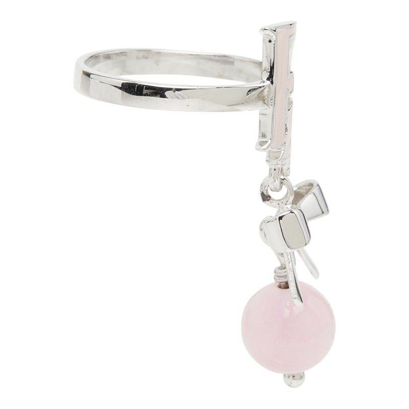Dior Logo Ribbon Ring Silver Pink Metal — view 4