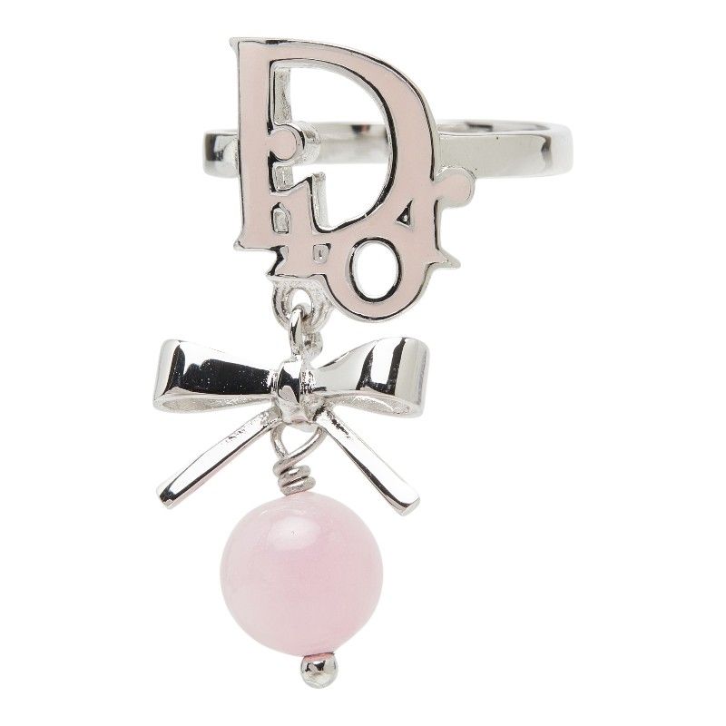 Dior Logo Ribbon Ring Silver Pink Metal — view 2