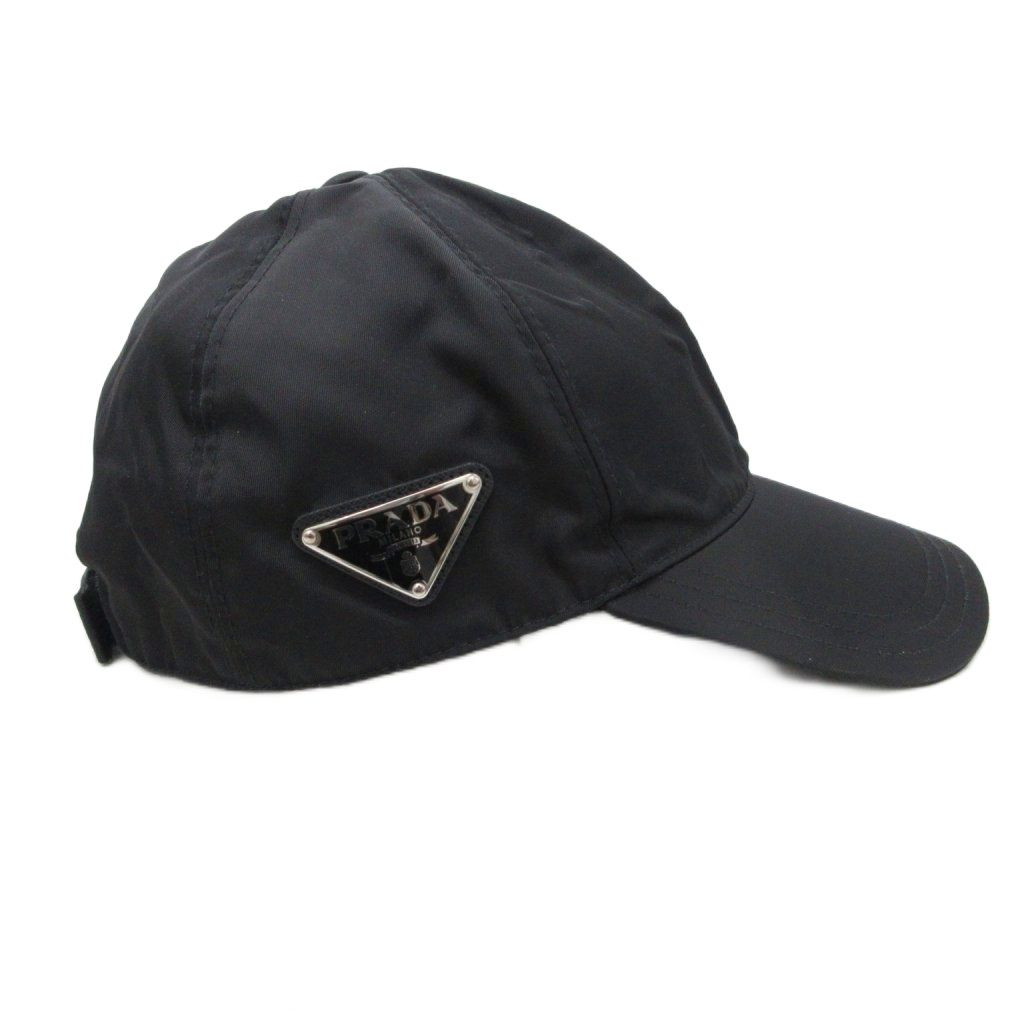Prada les Nylon Baseball Cap Hat Triangle Plate Black — view 5
