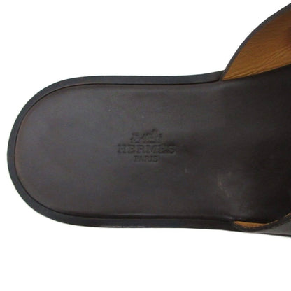 Hermes Izmir Logo Leather Sandals Flat Shoes 41 Dark Brown — view 6