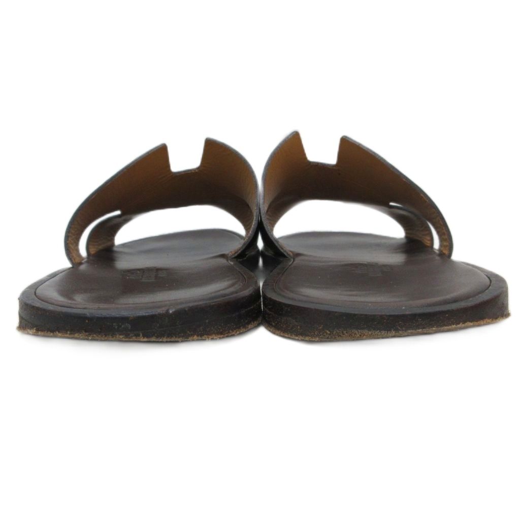 Hermes Izmir Logo Leather Sandals Flat Shoes 41 Dark Brown — view 3