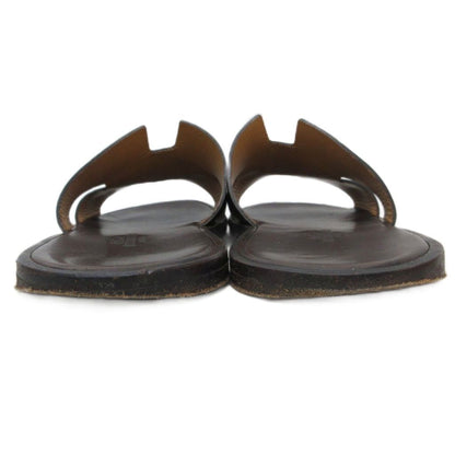 Hermes Izmir Logo Leather Sandals Flat Shoes 41 Dark Brown — view 3