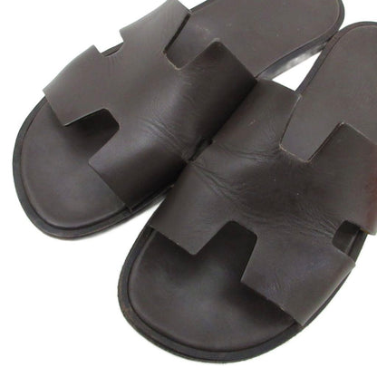 Hermes Izmir Logo Leather Sandals Flat Shoes 41 Dark Brown — view 5