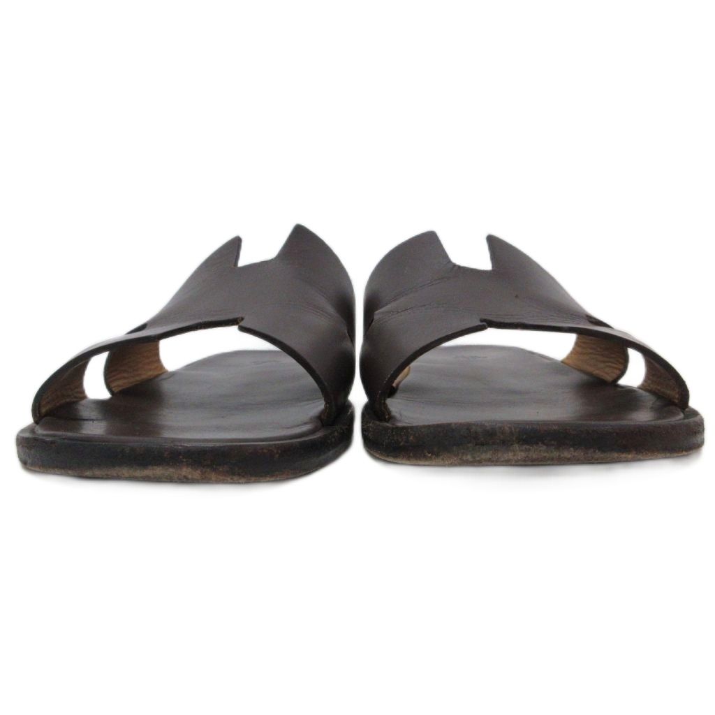 Hermes Izmir Logo Leather Sandals Flat Shoes 41 Dark Brown — view 4
