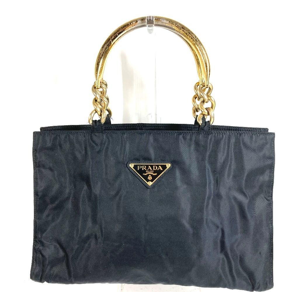 Prada Handbag Metal Handle Nylon Black