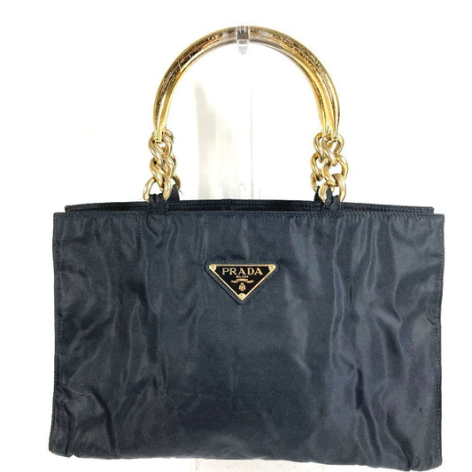 Prada Handbag Metal Handle Nylon Black