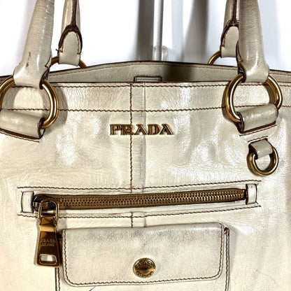 Prada Shoulder Bag Logo Leather Ivory — view 3