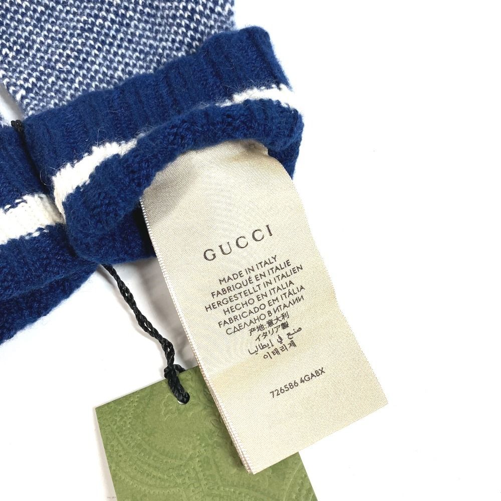 Gucci Gloves Logo GG Fingerless Cashmere Navy — view 6