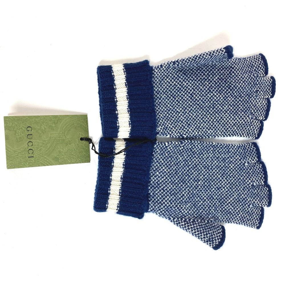 Gucci Gloves Logo GG Fingerless Cashmere Navy — view 3