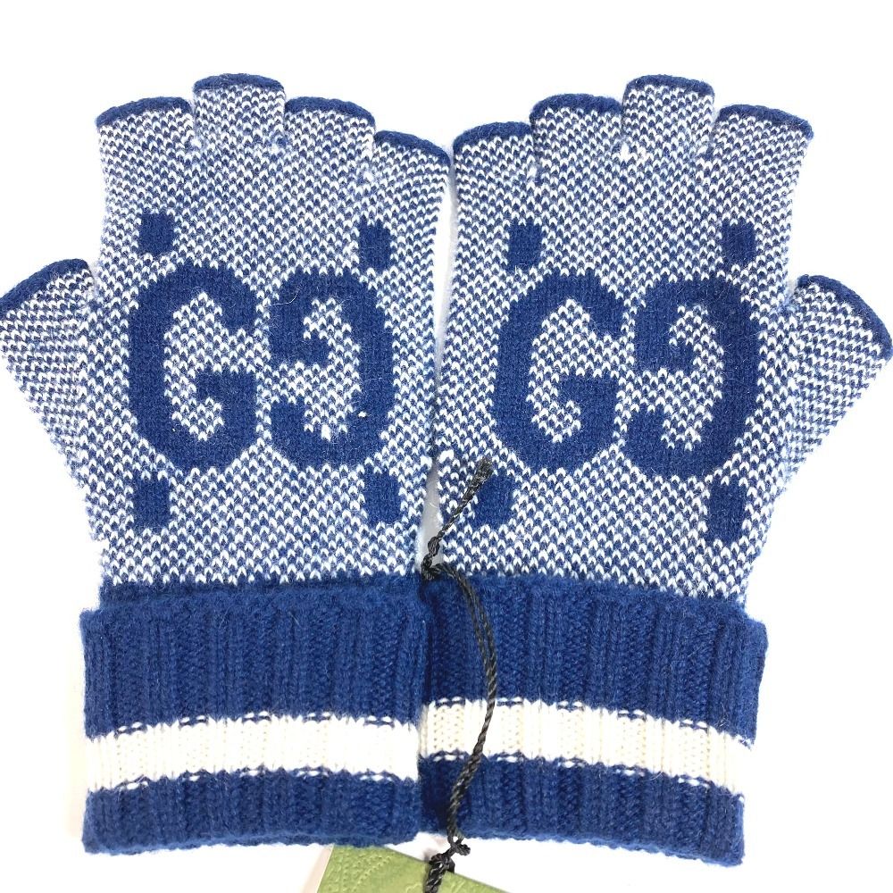 Gucci Gloves Logo GG Fingerless Cashmere Navy — view 2