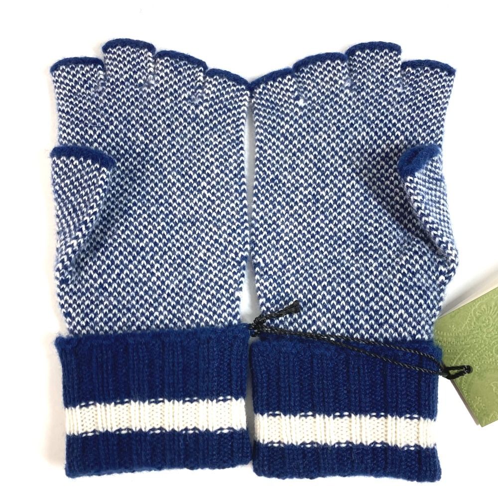 Gucci Gloves Logo GG Fingerless Cashmere Navy — view 3