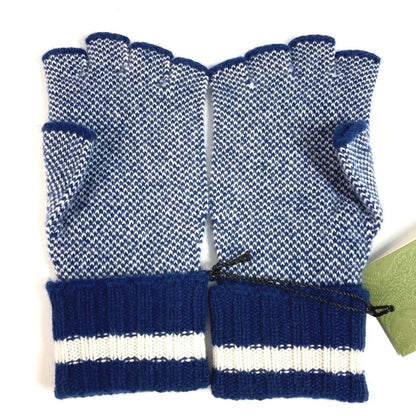 Gucci Gloves Logo GG Fingerless Cashmere Navy — view 3