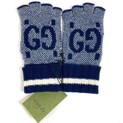 Gucci Gloves Logo GG Fingerless Cashmere Navy