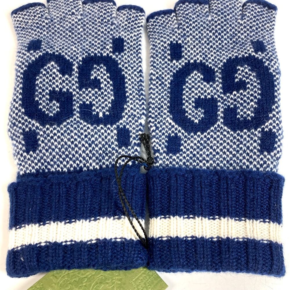 Gucci Gloves Logo GG Fingerless Cashmere Navy — view 2
