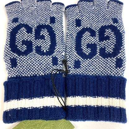Gucci Gloves Logo GG Fingerless Cashmere Navy — view 2