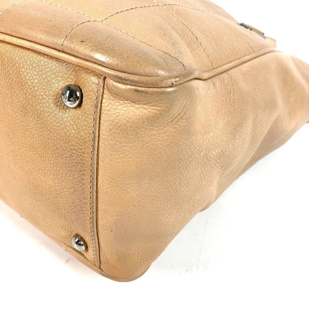 Chanel Shoulder Bag Choco Bar CC Logo Caviar Leather Beige — view 7