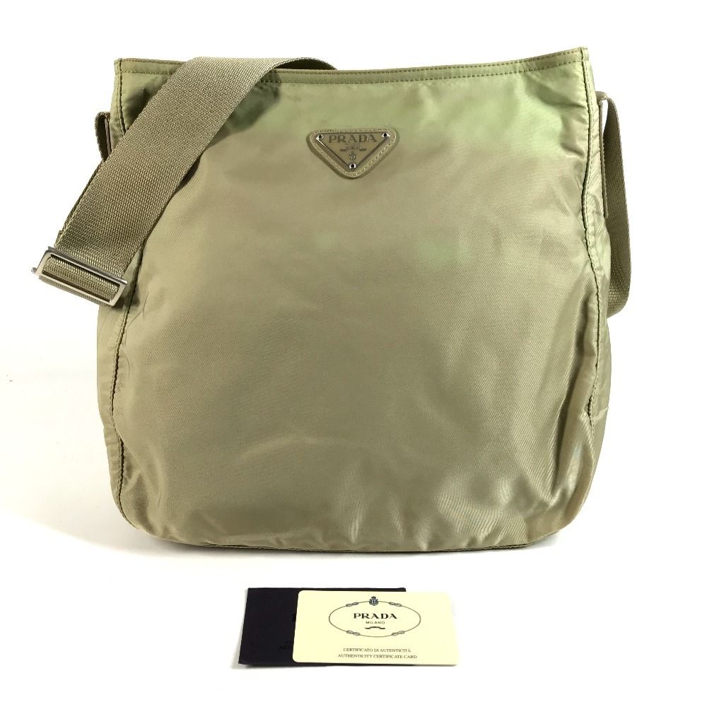 Prada Shoulder Bag Triangle Logo Nylon Beige