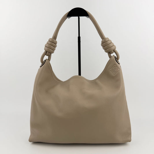 Loewe Anagram Flamenco Hobo Shoulder Bag Beige Leather Vintage