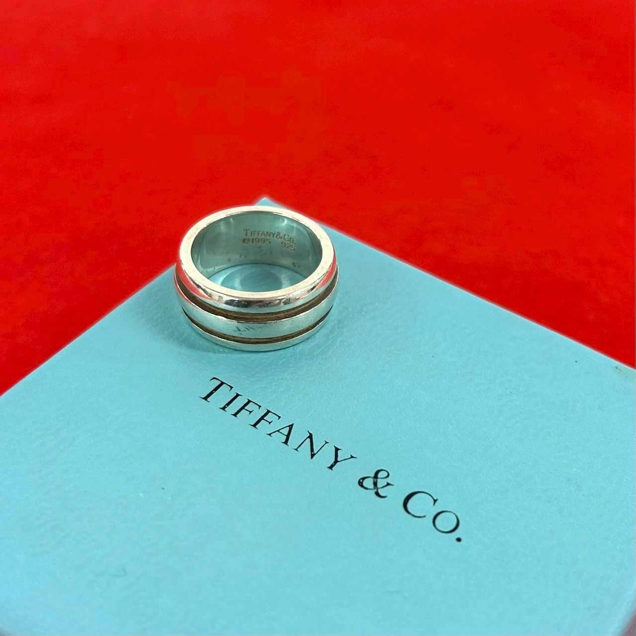Tiffany & Co Vintage Grooved Double Line Ring 925 Sterling Silver