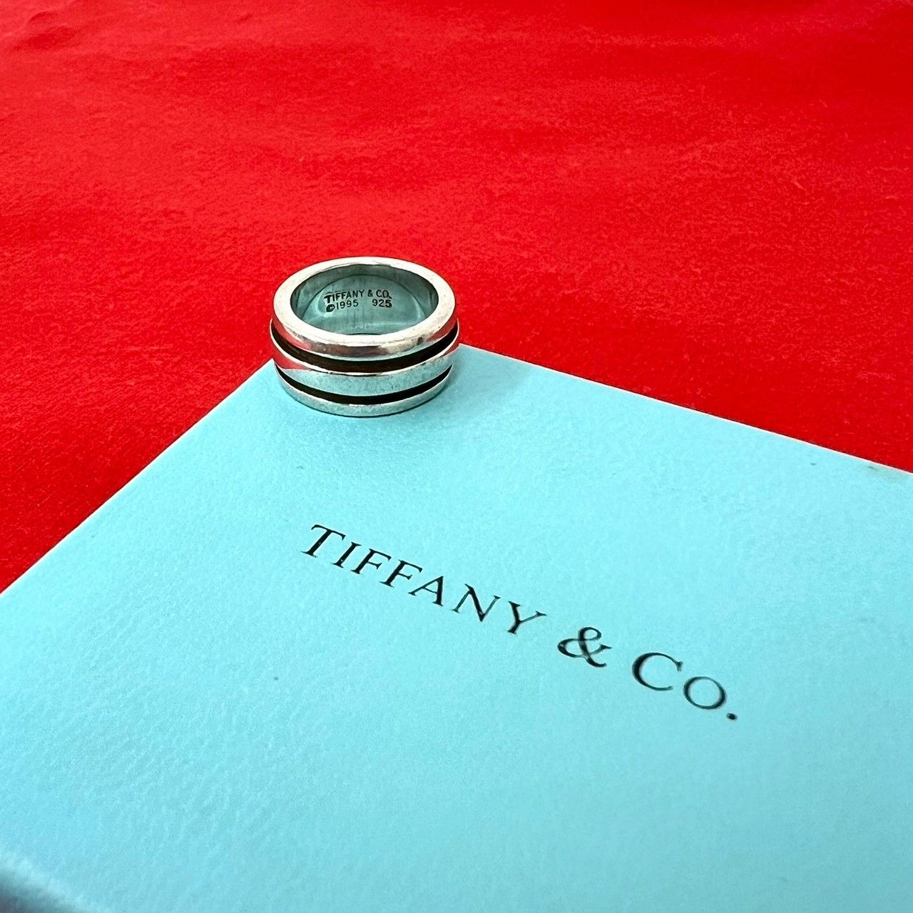 Tiffany & Co Group Double Line Ring 925 Sterling Silver