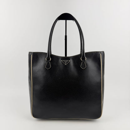 Prada Triangle Logo Tote Black Leather Vintage