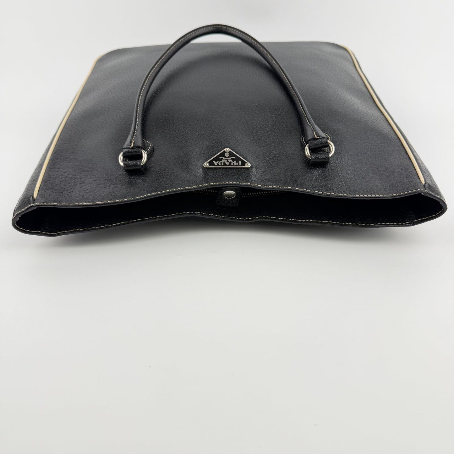 Prada Triangle Logo Tote Black Leather Vintage — view 6