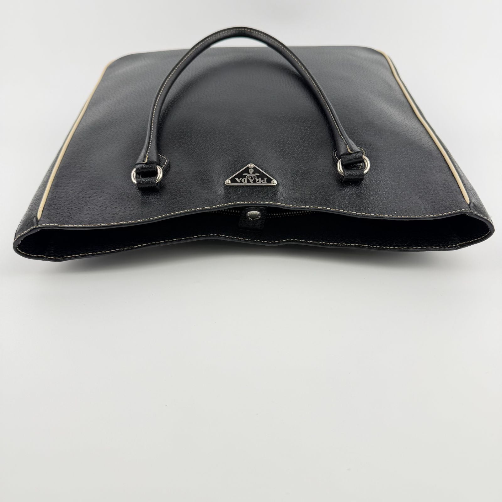 Prada Triangle Logo Tote Black Leather Vintage — view 6