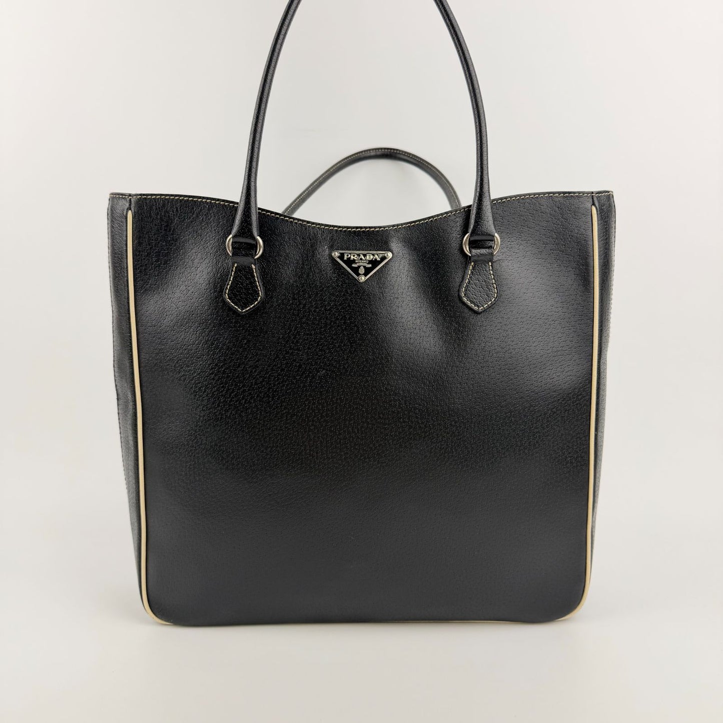 Prada Triangle Logo Tote Black Leather Vintage — view 2