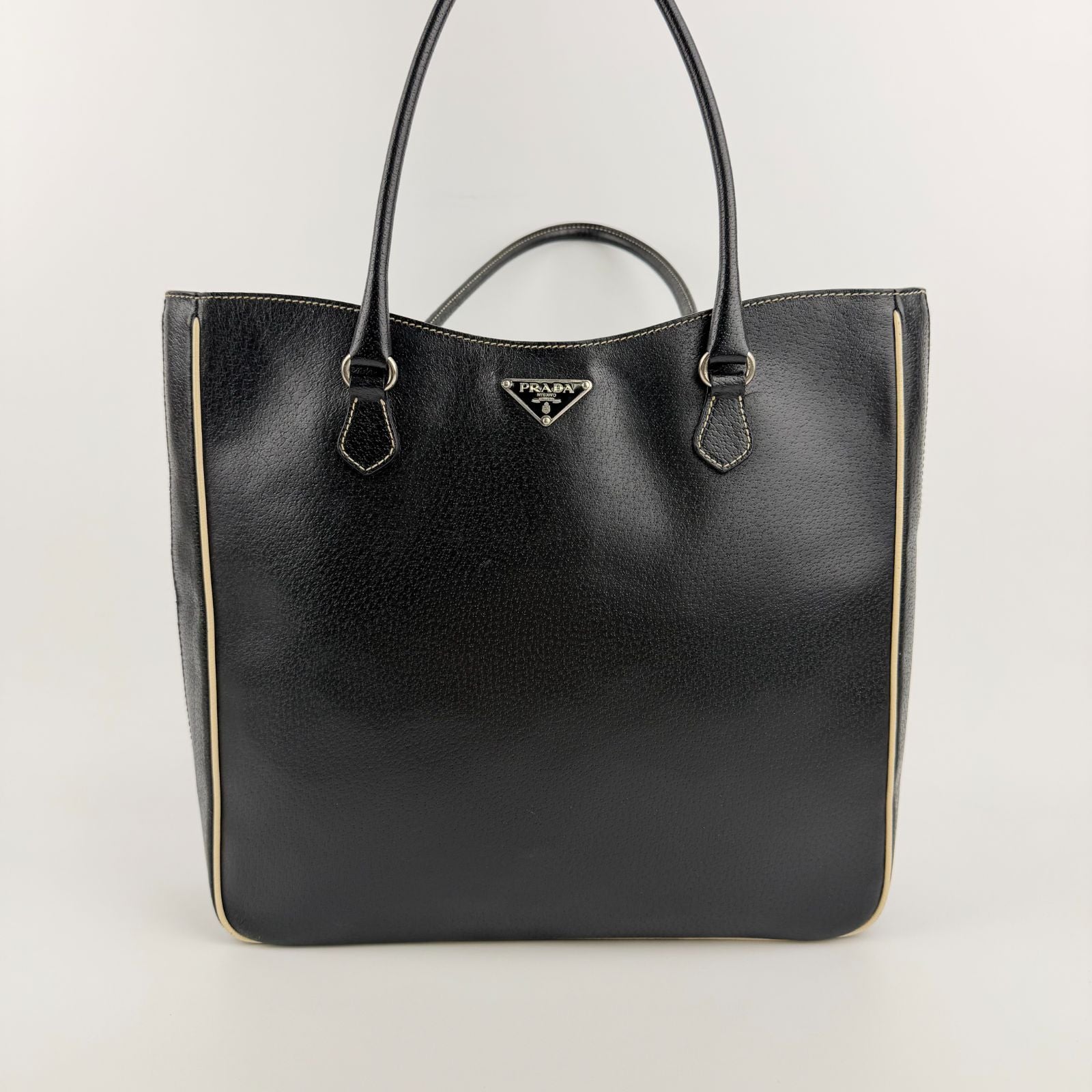 Prada Triangle Logo Tote Black Leather Vintage — view 2