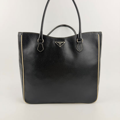 Prada Triangle Logo Tote Black Leather Vintage — view 2