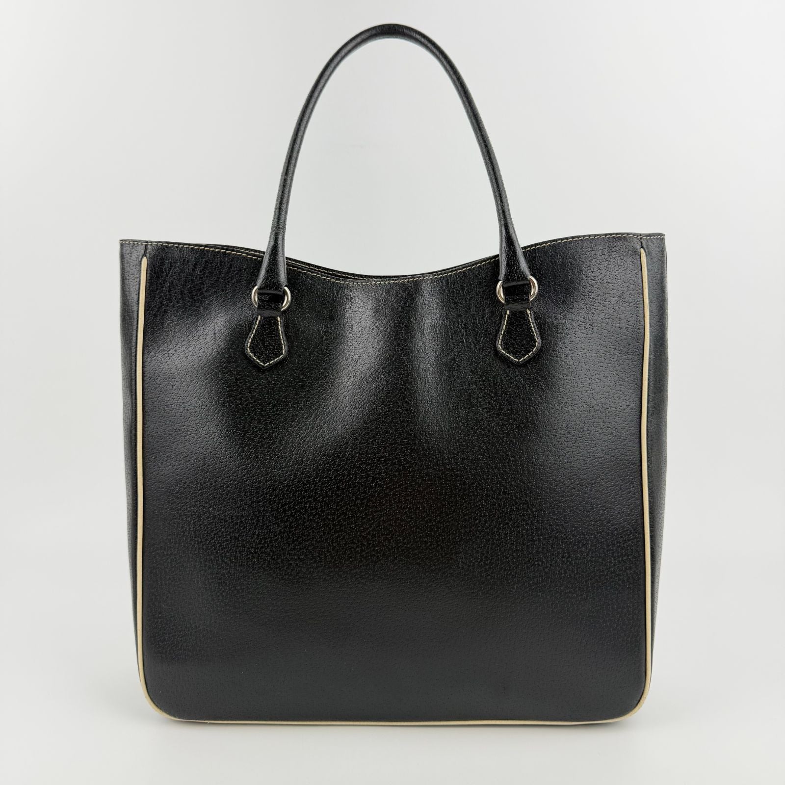 Prada Triangle Logo Tote Black Leather Vintage — view 3