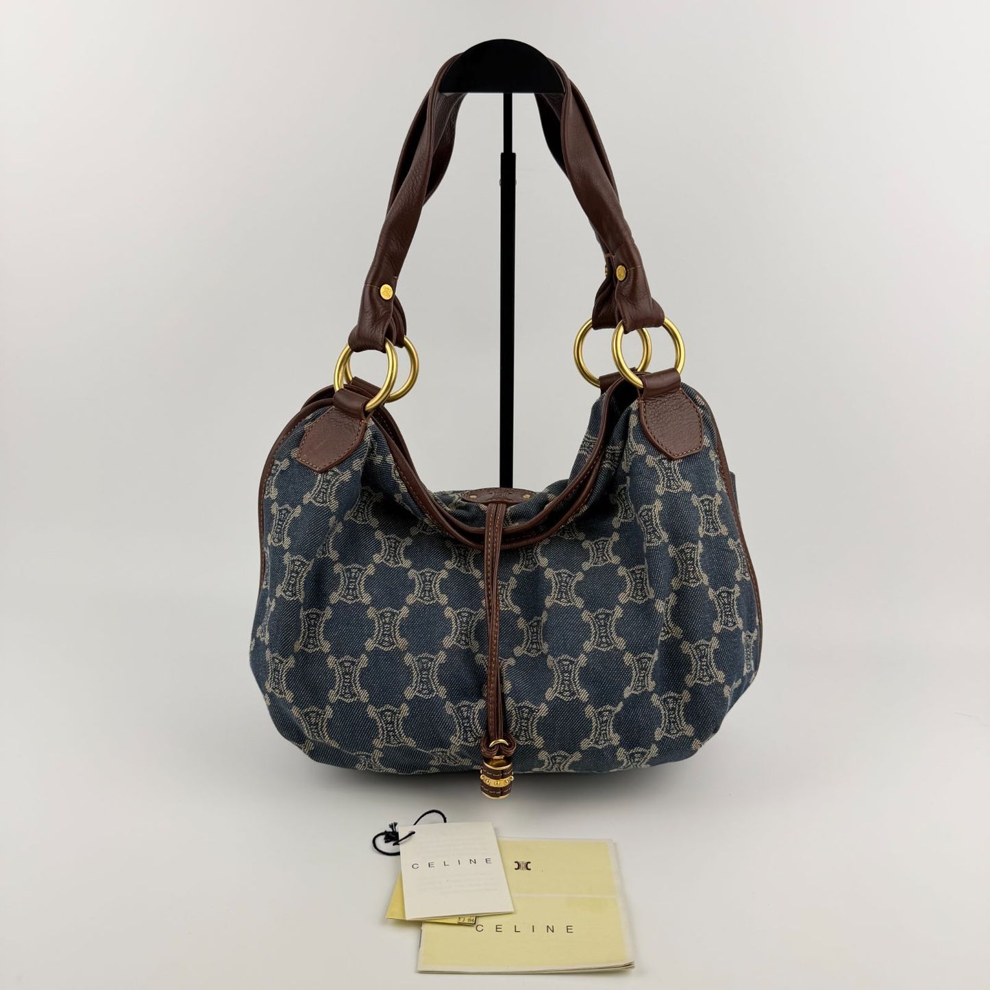 Celine Paris Macadam Handbag Hobo Denim Blue Vintage
