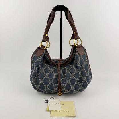 Celine Paris Macadam Handbag Hobo Denim Blue Vintage