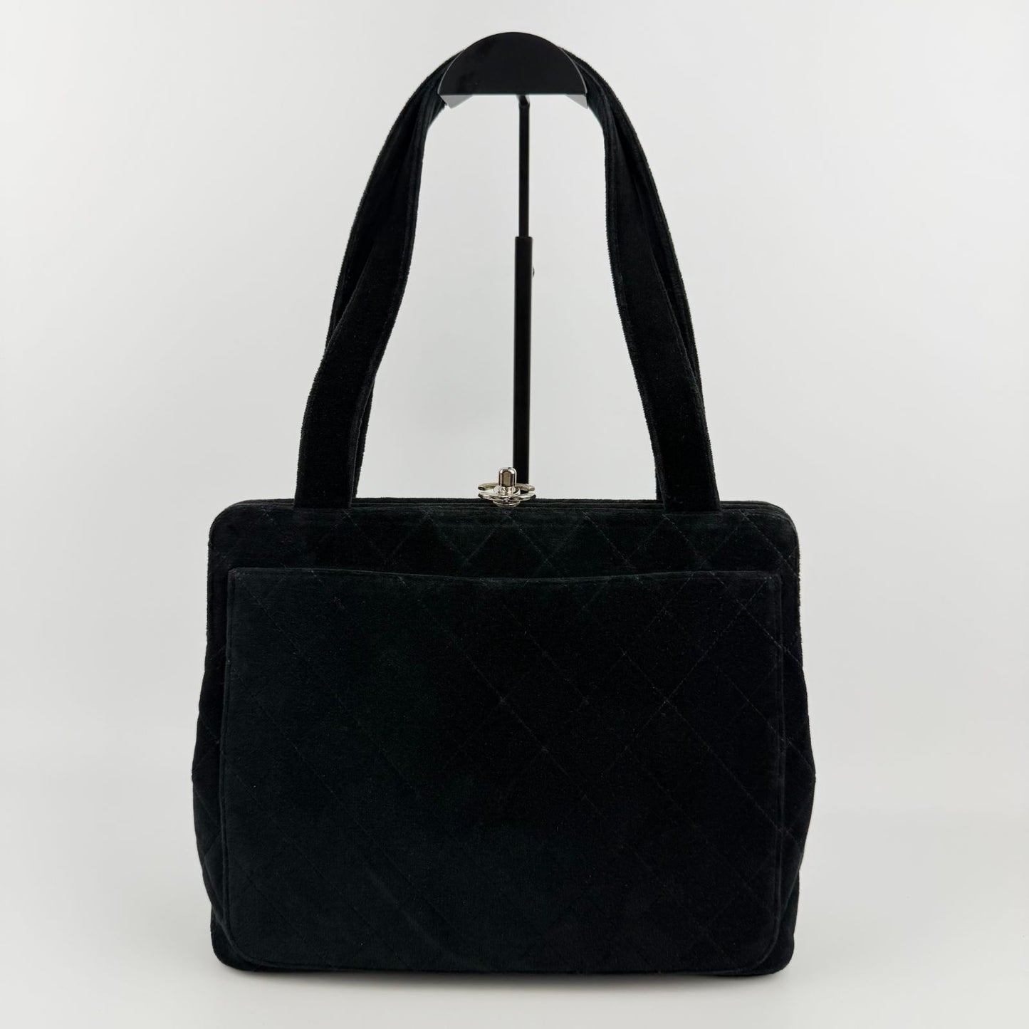 Chanel CC Logo Quilted Tote Shoulder Black Velour Vintage
