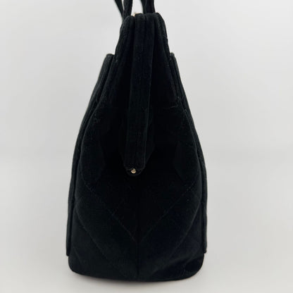 Chanel CC Logo Quilted Tote Shoulder Black Velour Vintage — view 5