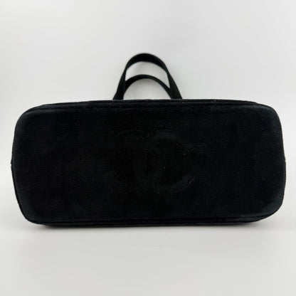 Chanel CC Logo Quilted Tote Shoulder Black Velour Vintage — view 7