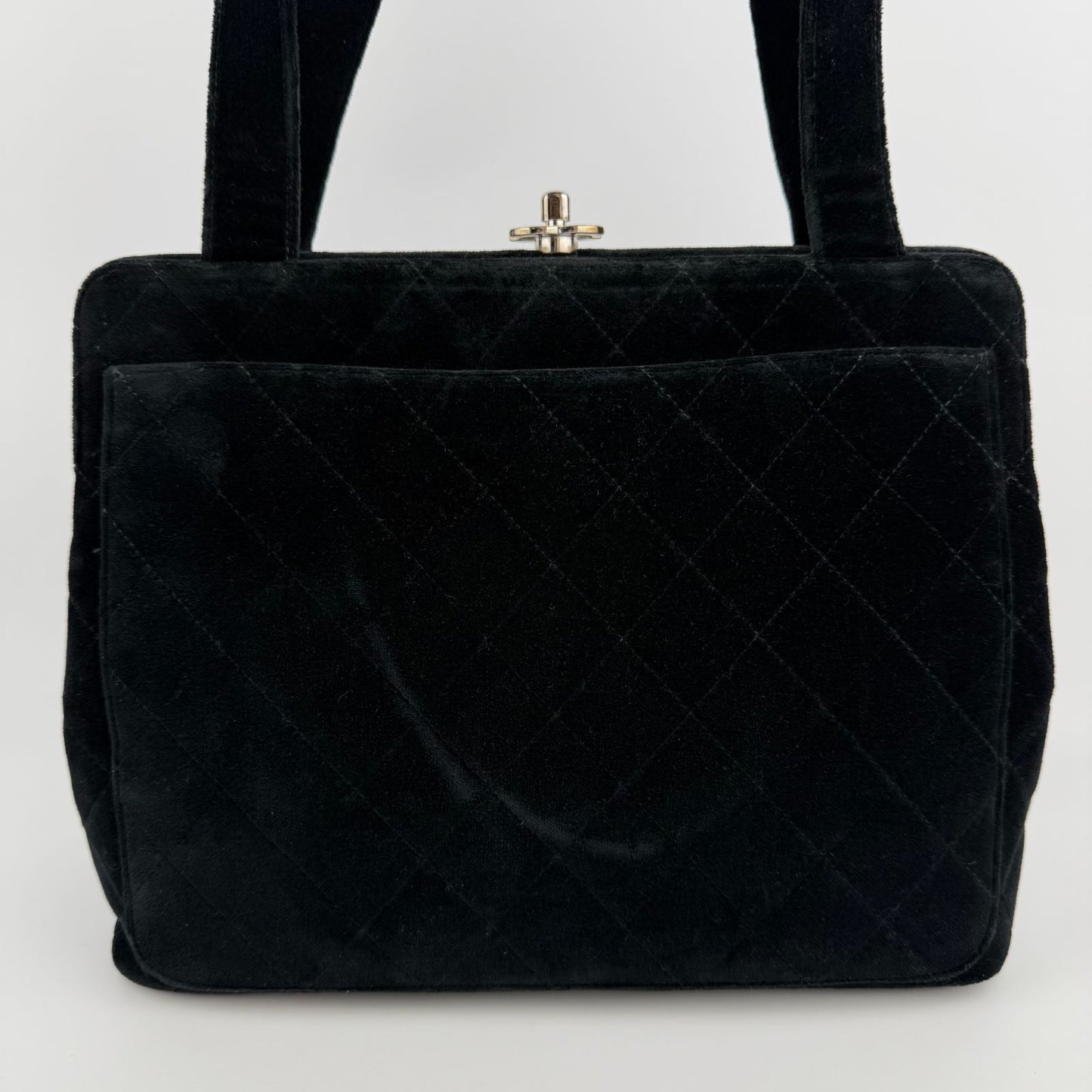 Chanel CC Logo Quilted Tote Shoulder Black Velour Vintage — view 3