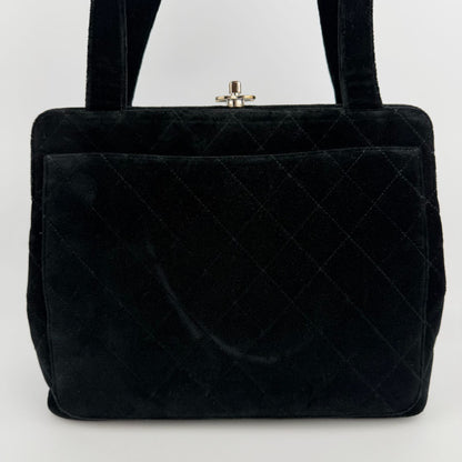 Chanel CC Logo Quilted Tote Shoulder Black Velour Vintage — view 3